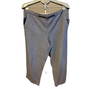 Alfred Dunner Navy White Stripe Pull On Pants Elastic Waist Sz 16 Straight Leg